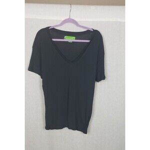 Sandrine‎ Rose The Virgin Label Black Ribbed Tee Shirt Medium 100% Cotton USA